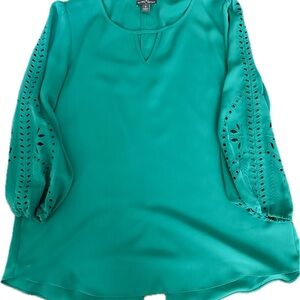 Pretty teal color blouse with embroidered sleeves